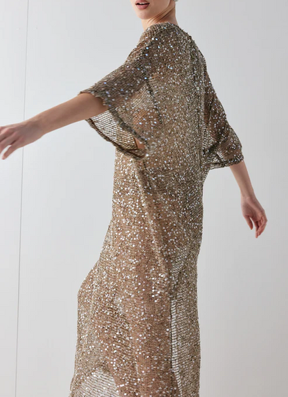 Mocha Sequin Midi Dress