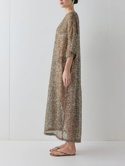 Mocha Sequin Midi Dress