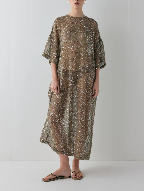 Mocha Sequin Midi Dress