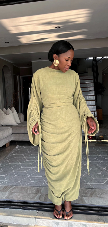 Drawstring Pleated Maxi Dress