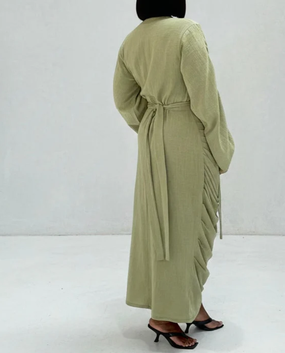 Drawstring Pleated Maxi Dress