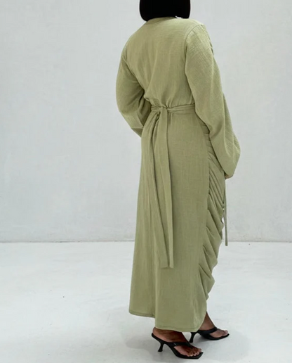 Drawstring Pleated Maxi Dress