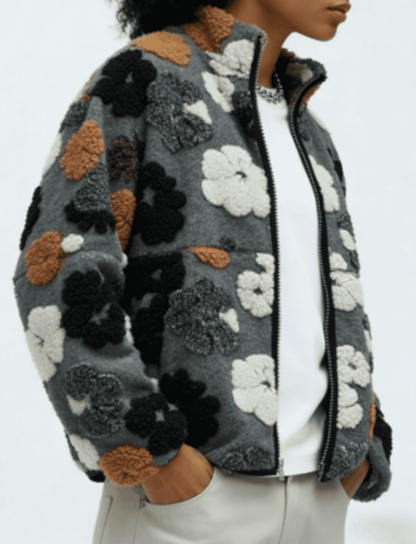 Floral Textured Zip Coat