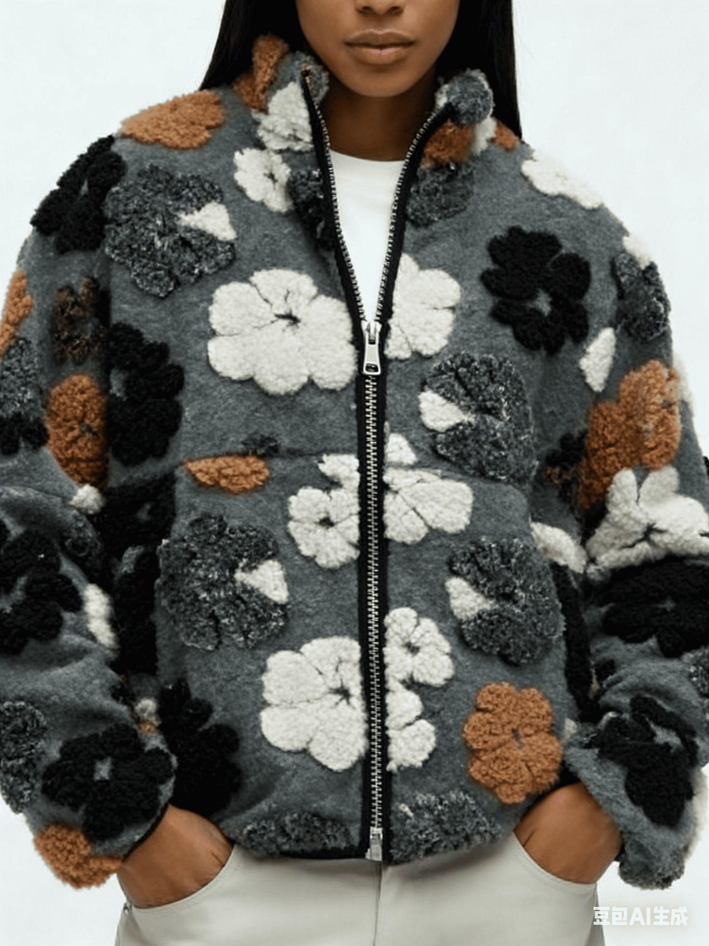 Floral Textured Zip Coat