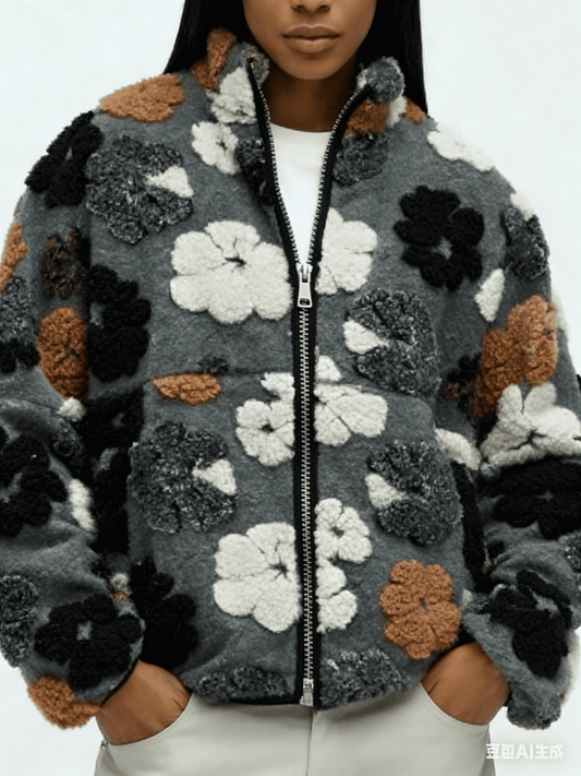 Floral Textured Zip Coat