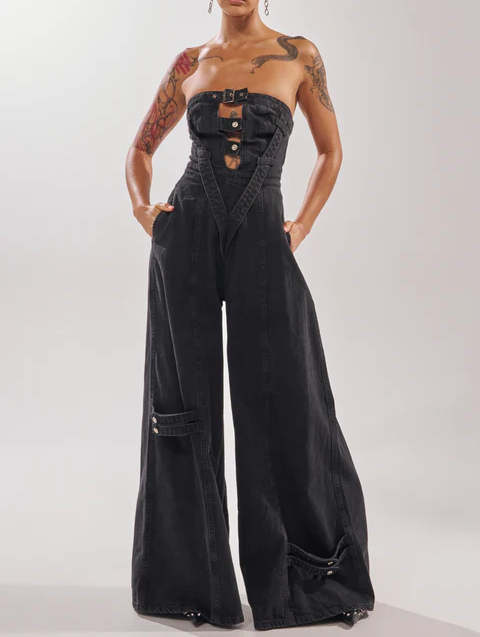 Wide-Leg Denim Jumpsuit