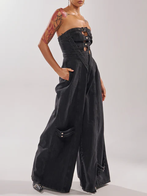 Wide-Leg Denim Jumpsuit