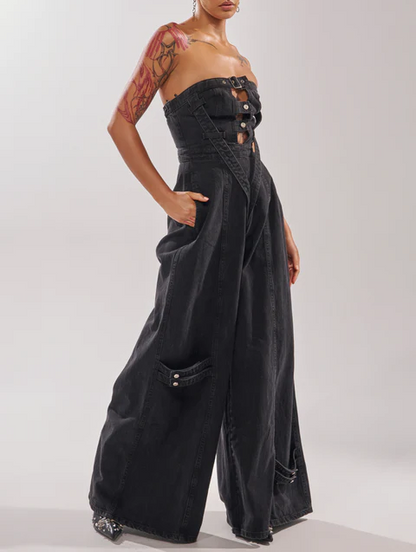 Wide-Leg Denim Jumpsuit