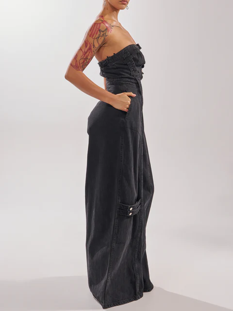 Wide-Leg Denim Jumpsuit