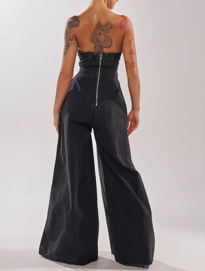 Wide-Leg Denim Jumpsuit
