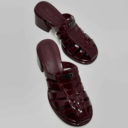 Woven Hollow-out Thick-heel Slippers