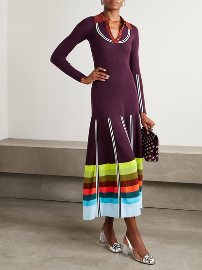 Striped ribbed wool-blend maxi dress