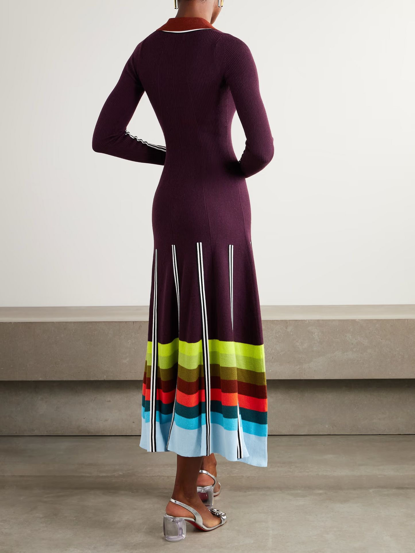 Striped ribbed wool-blend maxi dress