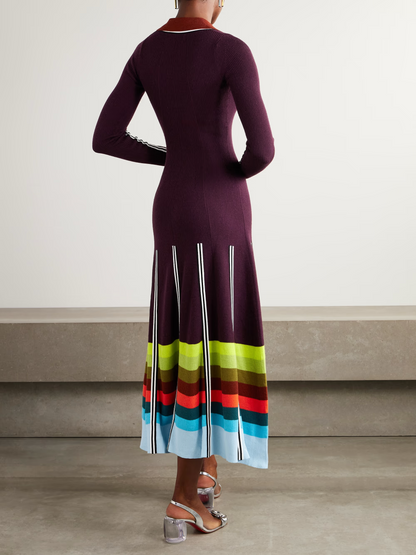Striped ribbed wool-blend maxi dress