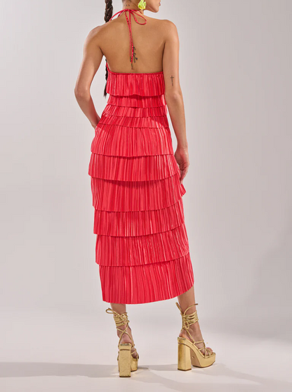 Tiered Pleated Strapless Dress