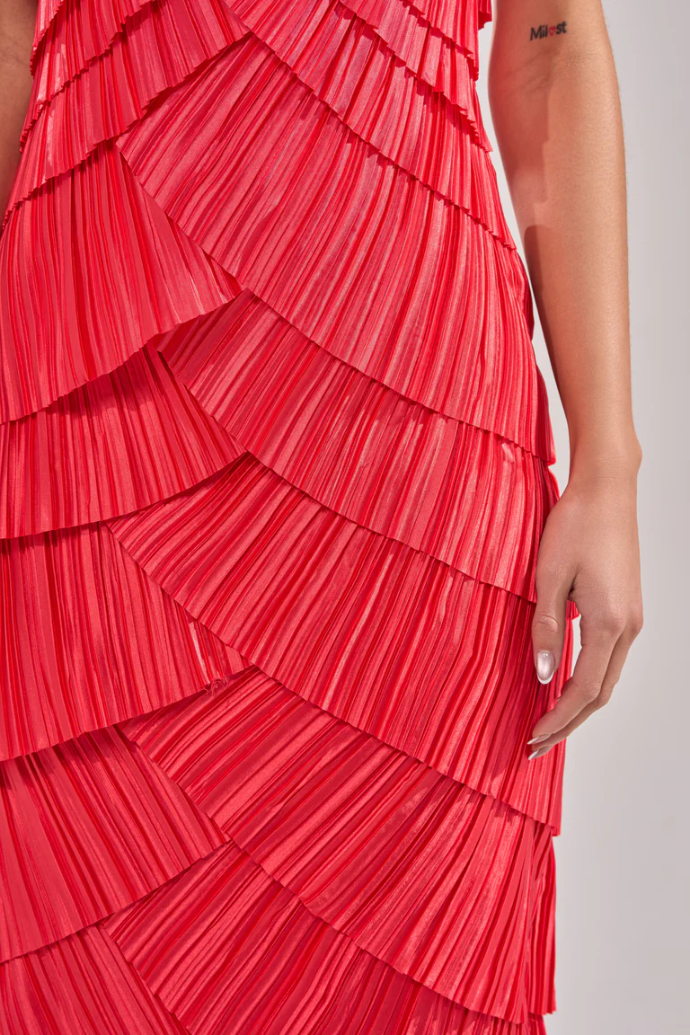 Tiered Pleated Strapless Dress