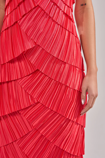 Tiered Pleated Strapless Dress