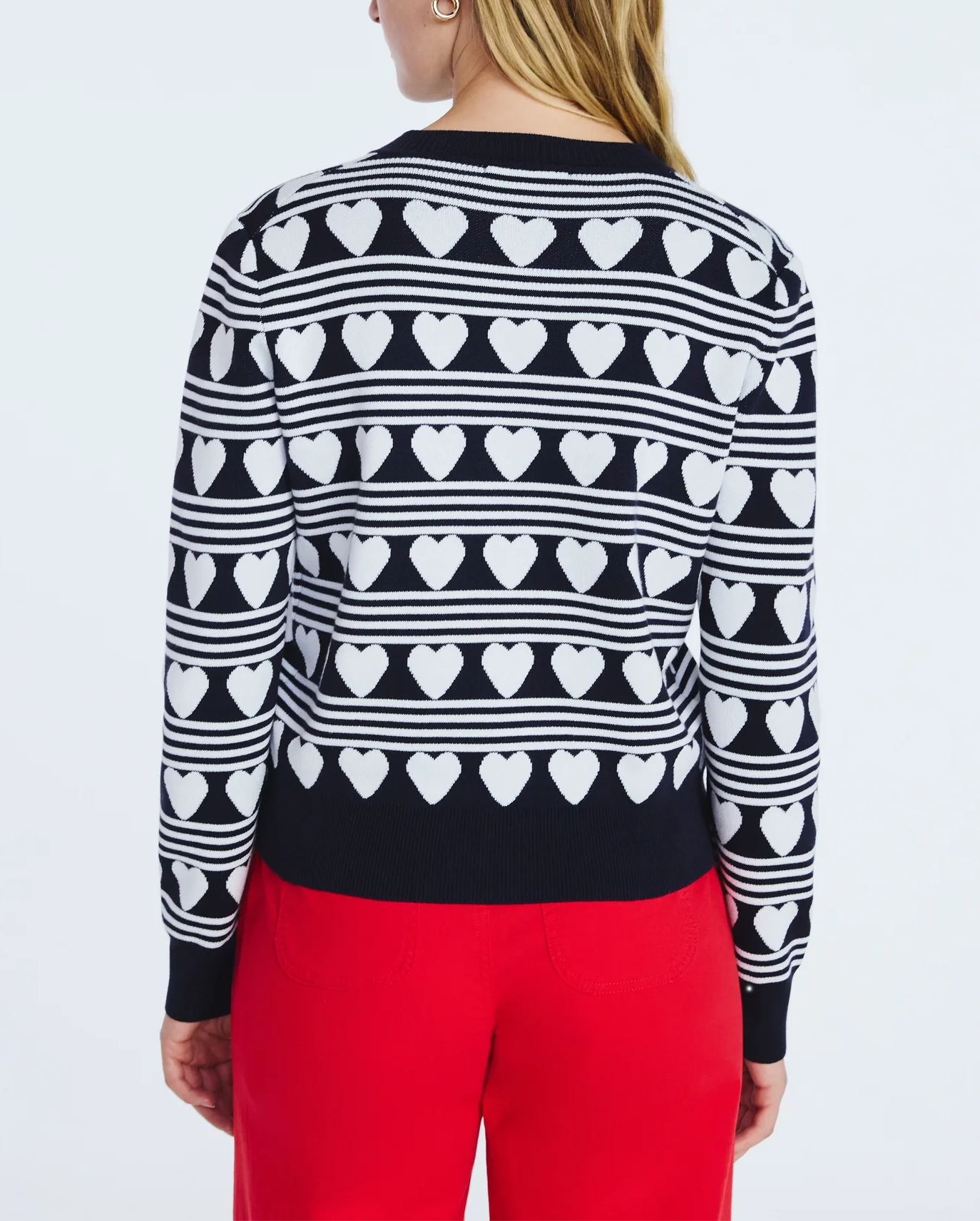 Heart-Pattern Knit Cardigan + Red  Strappy Maxi Dress