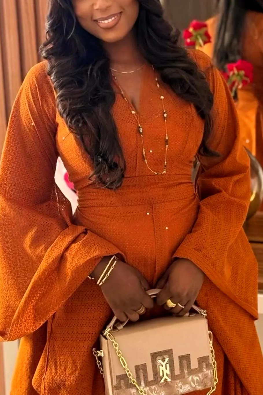 Long-Sleeve Bell-Sleeve Dress