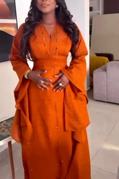 Long-Sleeve Bell-Sleeve Dress