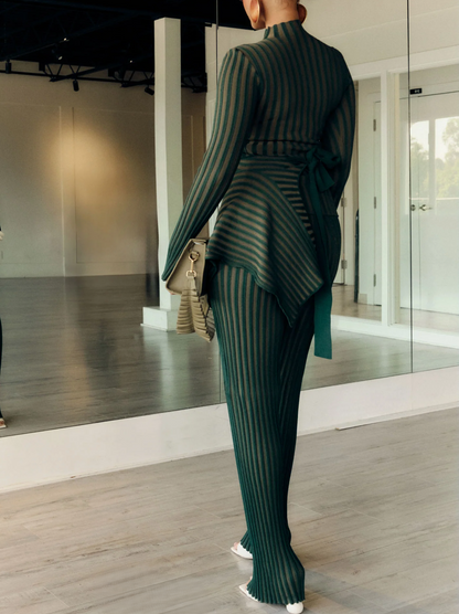 Striped Asymmetric Pleated Suit