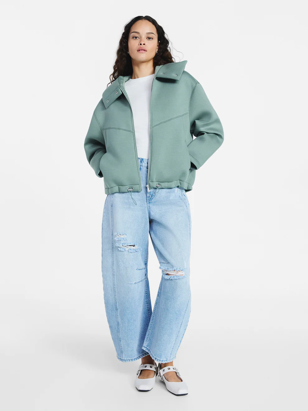 Fleece hooded oversized jacket