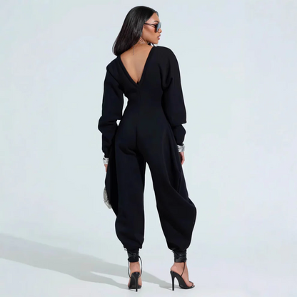Flared jumpsuit with tight v-neck