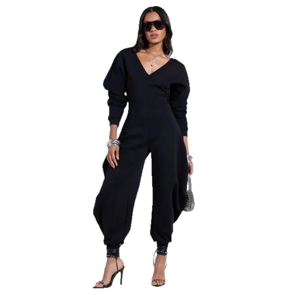 Flared jumpsuit with tight v-neck