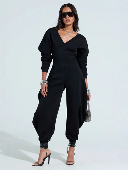 Flared jumpsuit with tight v-neck