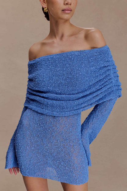 Off Shoulder Boucle Mini Dress