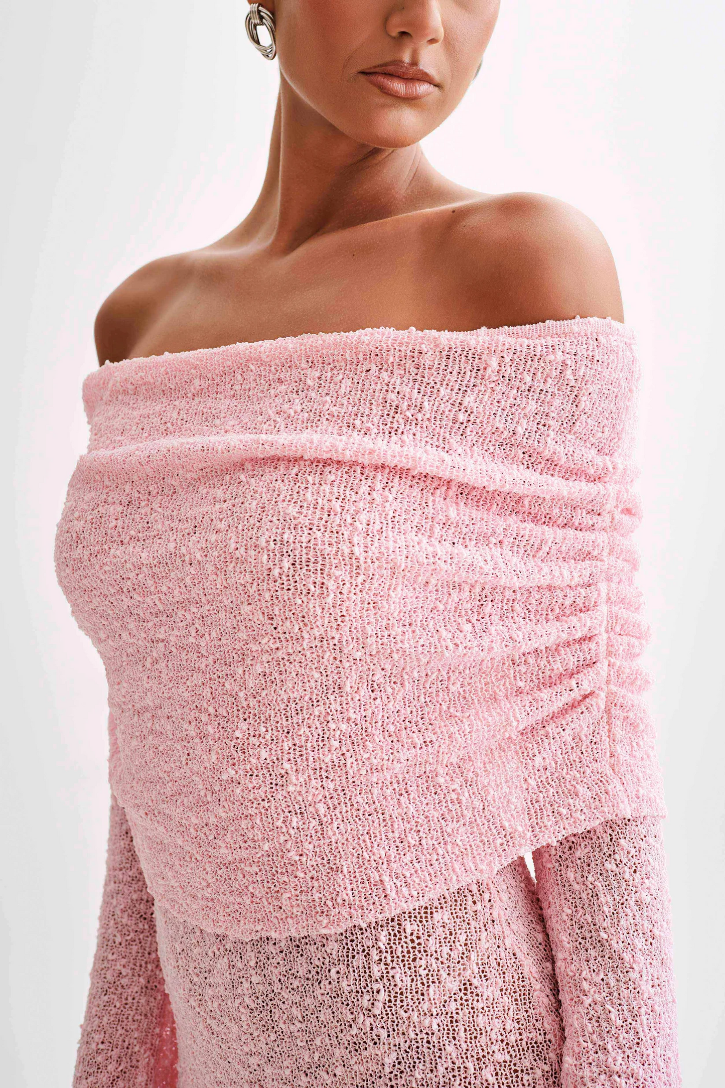 Off Shoulder Boucle Mini Dress