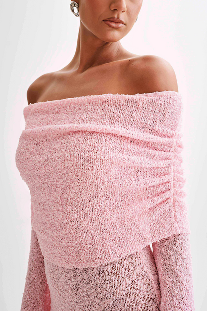 Off Shoulder Boucle Mini Dress