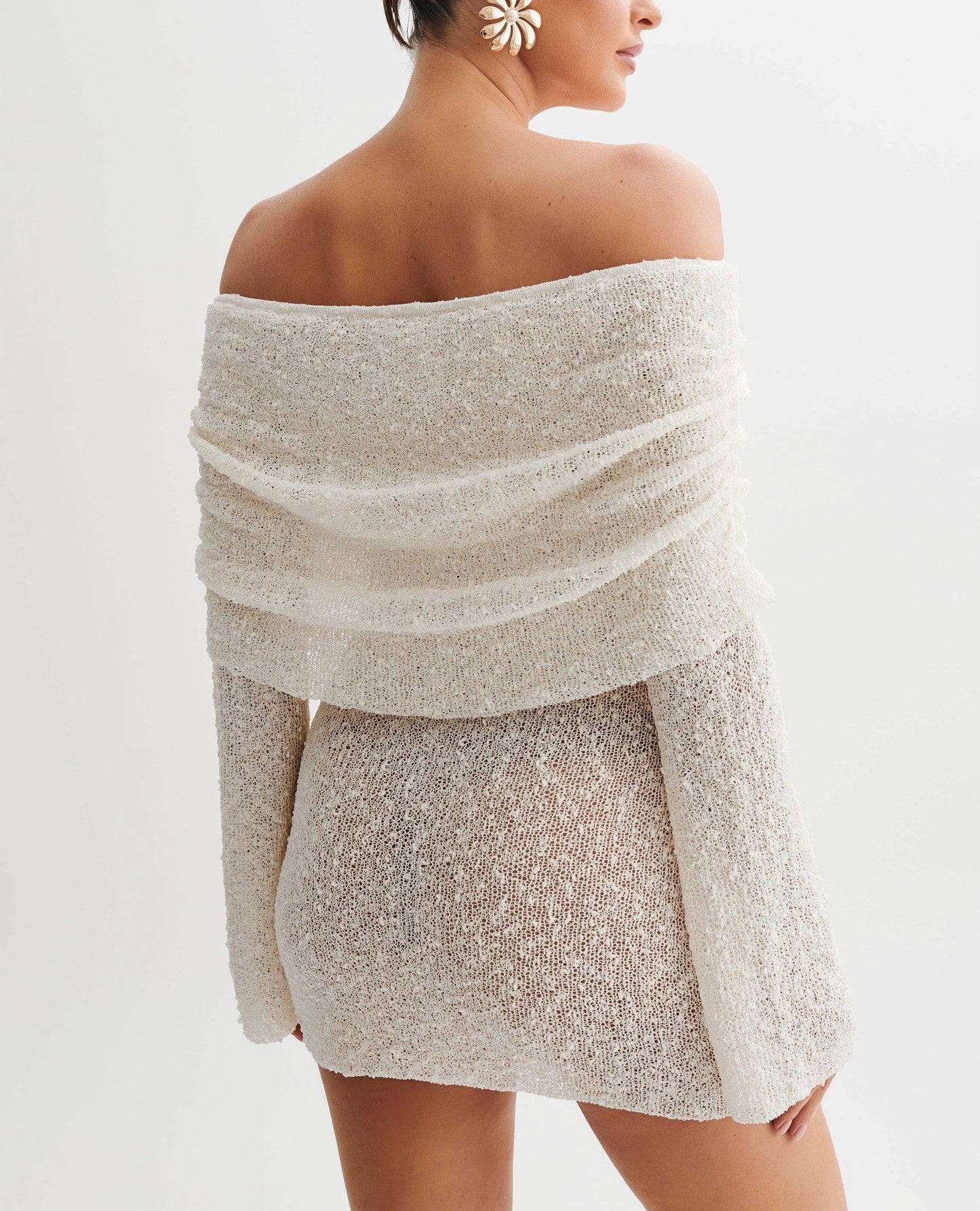 Off Shoulder Boucle Mini Dress