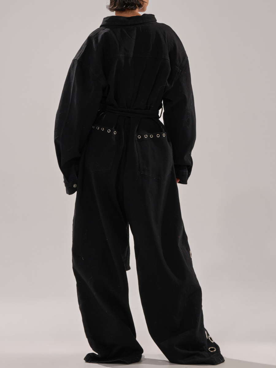 Denim Metal Ring Decorative Jumpsuit