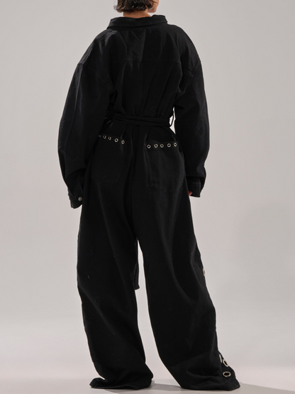 Denim Metal Ring Decorative Jumpsuit