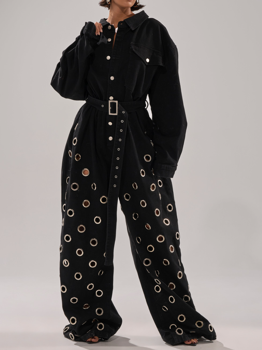 Denim Metal Ring Decorative Jumpsuit