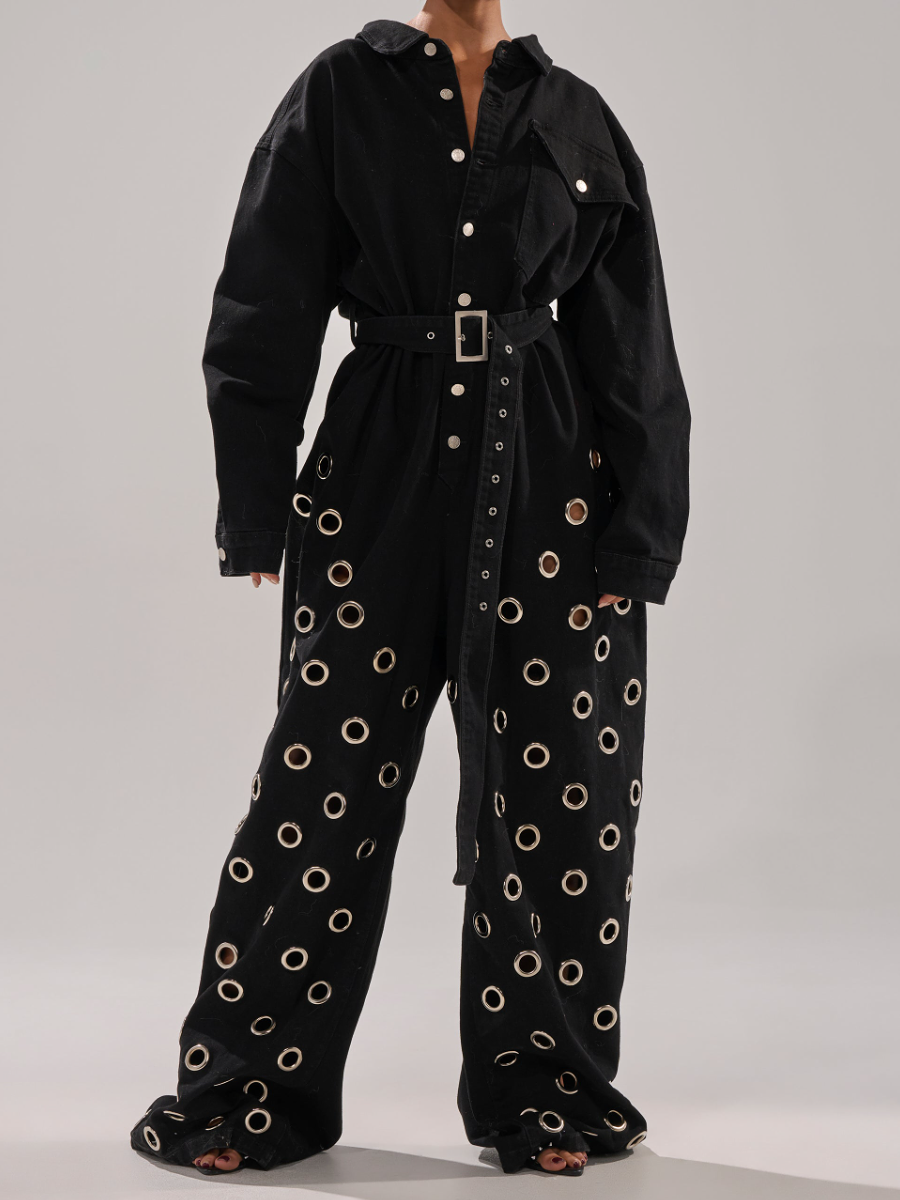Denim Metal Ring Decorative Jumpsuit