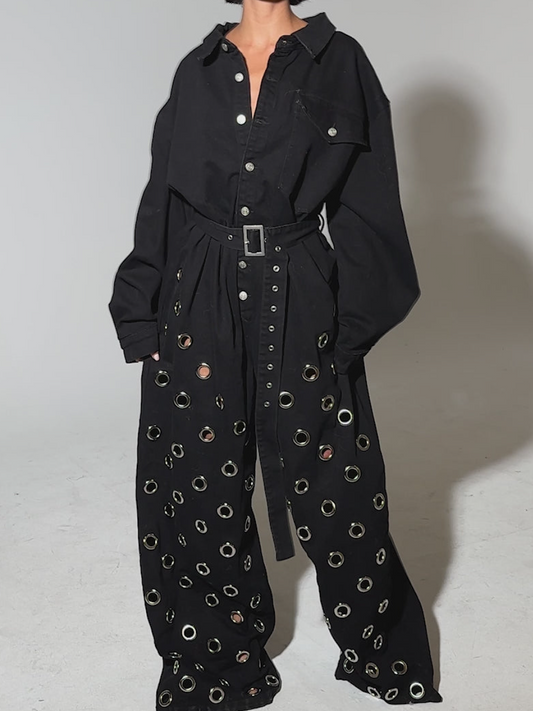 Denim Metal Ring Decorative Jumpsuit