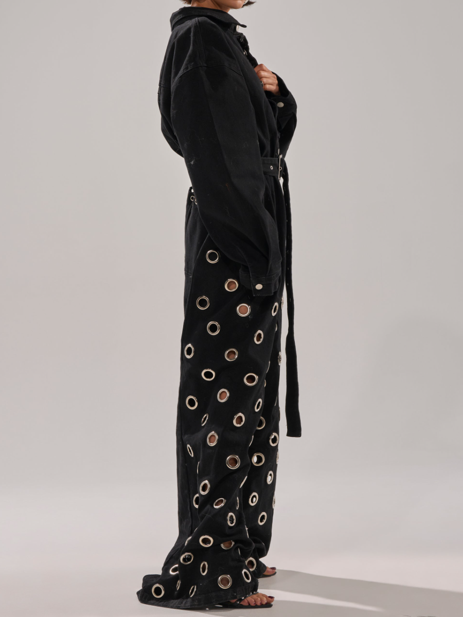 Denim Metal Ring Decorative Jumpsuit