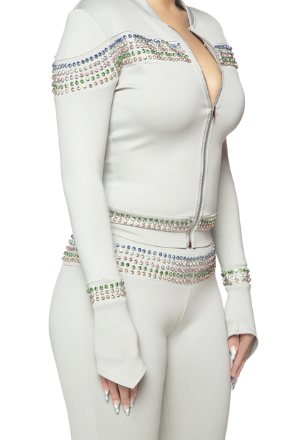 Crystal-embellished slim-fit casual suit