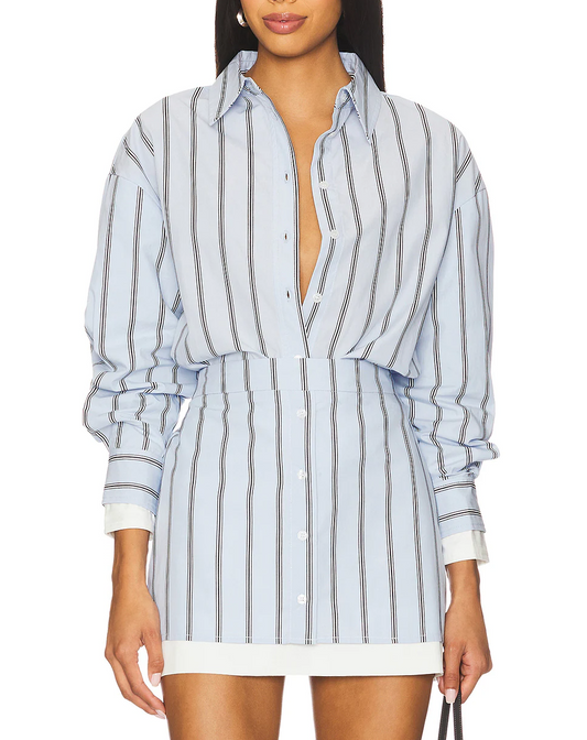 Striped Shirt and Skirt Two-Piece Set