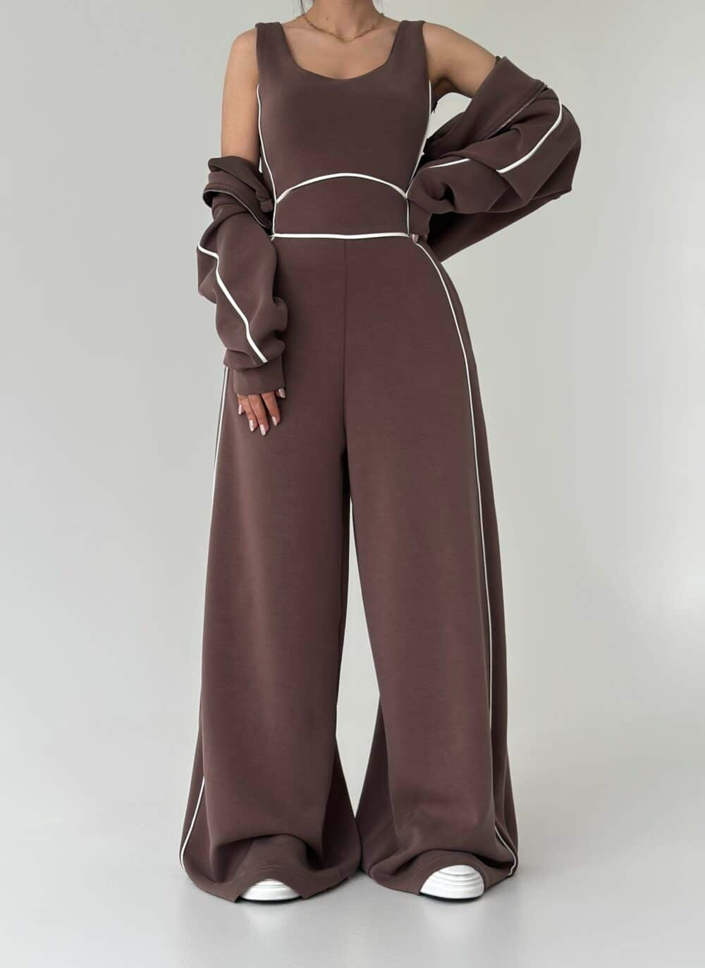 Casual Sports-Style Jumpsuit + Jacket Two-Piece Set