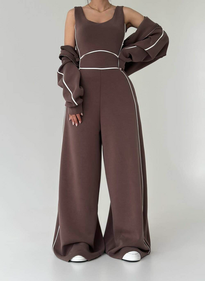 Casual Sports-Style Jumpsuit + Jacket Two-Piece Set