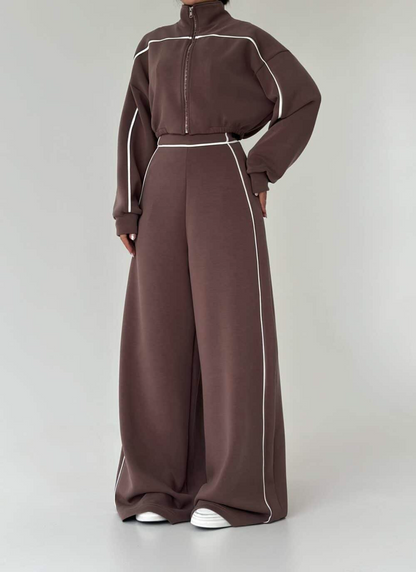Casual Sports-Style Jumpsuit + Jacket Two-Piece Set