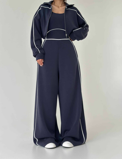 Casual Sports-Style Jumpsuit + Jacket Two-Piece Set