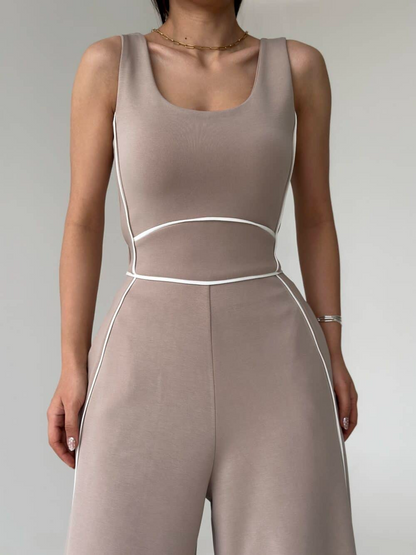 Casual Sports-Style Jumpsuit + Jacket Two-Piece Set
