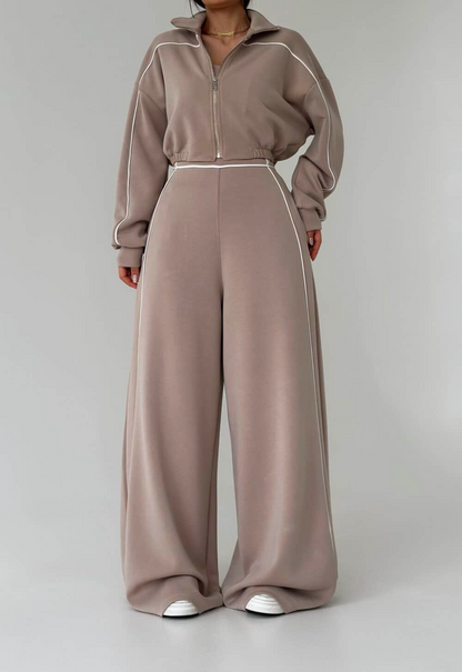 Casual Sports-Style Jumpsuit + Jacket Two-Piece Set