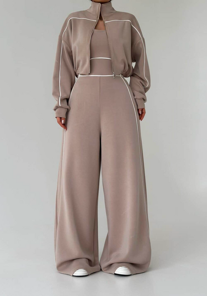 Casual Sports-Style Jumpsuit + Jacket Two-Piece Set