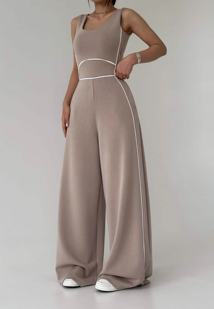 Casual Sports-Style Jumpsuit + Jacket Two-Piece Set