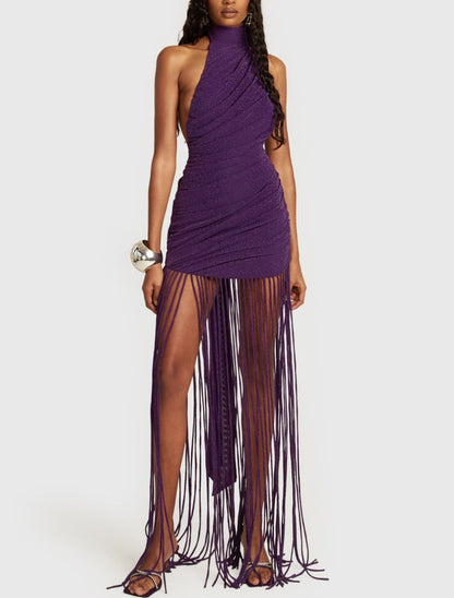 Purple Fringe Sleeveless Dress